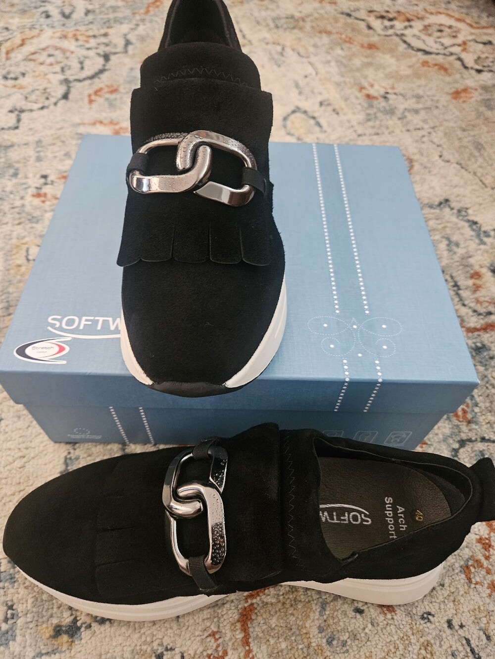 SoftWaves Arch Support Black Comfort Platform Slip-On Sneakers EU 40